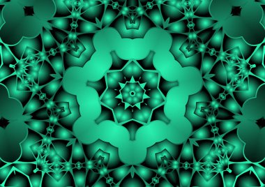 Dijital illüstrasyon, geometrik soyut renkli kaleydoskop simetrik desen ve gradyan etkisi. Klasik güzel dekoratif arkaplan