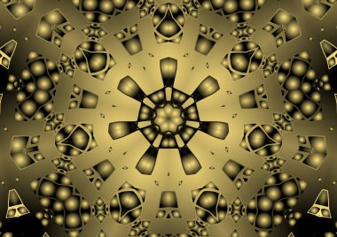 Dijital illüstrasyon, geometrik soyut renkli kaleydoskop simetrik desen ve gradyan etkisi. Klasik güzel dekoratif arkaplan