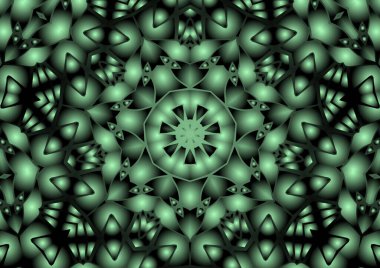 Dijital illüstrasyon, geometrik soyut renkli kaleydoskop simetrik desen ve gradyan etkisi. Klasik güzel dekoratif arkaplan