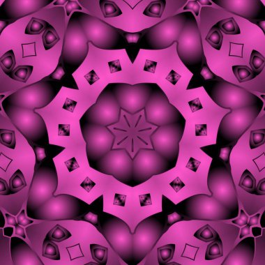 Dijital illüstrasyon, geometrik soyut renkli kaleydoskop simetrik desen ve gradyan etkisi. Klasik güzel dekoratif arkaplan