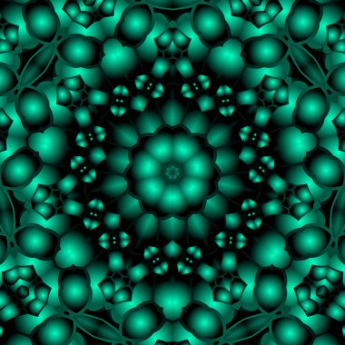 Dijital illüstrasyon, geometrik soyut renkli kaleydoskop simetrik desen ve gradyan etkisi. Klasik güzel dekoratif arkaplan