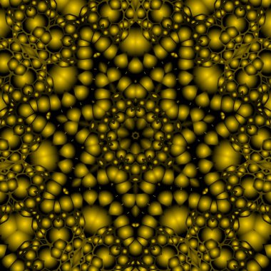 Dijital illüstrasyon, geometrik soyut renkli kaleydoskop simetrik desen ve gradyan etkisi. Klasik güzel dekoratif sarı arkaplan