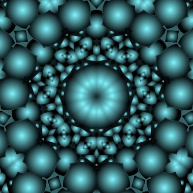Dijital illüstrasyon, geometrik soyut renkli kaleydoskop simetrik desen ve gradyan etkisi. Klasik güzel dekoratif mavi arkaplan