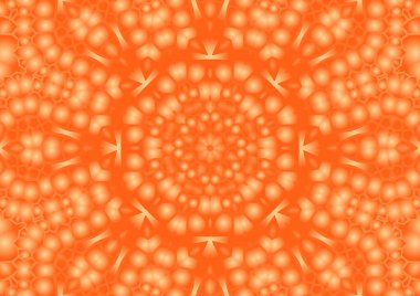 Dijital illüstrasyon, geometrik soyut renkli kaleydoskop simetrik desen ve gradyan etkisi. Klasik güzel dekoratif turuncu arka plan