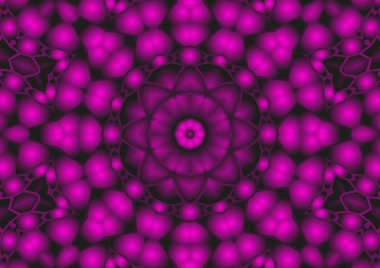 Dijital illüstrasyon, geometrik soyut renkli kaleydoskop simetrik desen ve gradyan etkisi. Klasik güzel dekoratif arkaplan