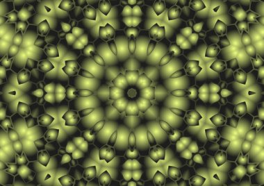 Dijital illüstrasyon, geometrik soyut renkli kaleydoskop simetrik desen ve gradyan etkisi. Klasik güzel dekoratif arkaplan