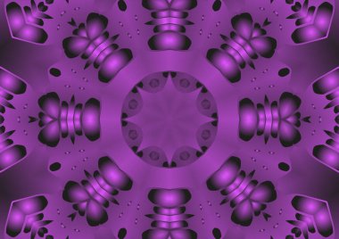 Dijital illüstrasyon, geometrik soyut renkli kaleydoskop simetrik desen ve gradyan etkisi. Klasik güzel dekoratif pembe arkaplan