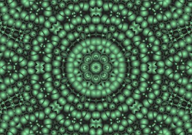 Dijital illüstrasyon, geometrik soyut renkli kaleydoskop simetrik desen ve gradyan etkisi. Klasik güzel dekoratif arkaplan