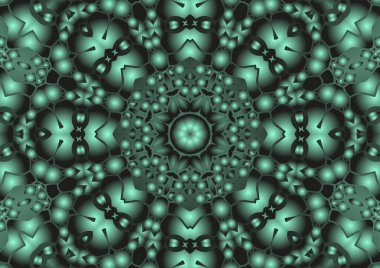 Dijital illüstrasyon, geometrik soyut renkli kaleydoskop simetrik desen ve gradyan etkisi. Klasik güzel dekoratif arkaplan