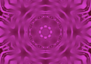 Dijital illüstrasyon, geometrik soyut renkli kaleydoskop simetrik desen ve gradyan etkisi. Klasik güzel dekoratif pembe arkaplan