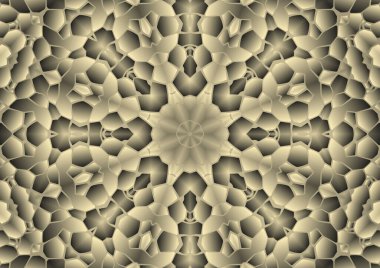 Dijital illüstrasyon, geometrik soyut renkli kaleydoskop simetrik desen ve gradyan etkisi. Klasik güzel dekoratif arkaplan