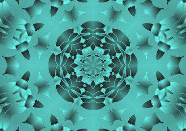 Dijital illüstrasyon, geometrik soyut renkli kaleydoskop simetrik desen ve gradyan etkisi. Klasik güzel dekoratif arkaplan