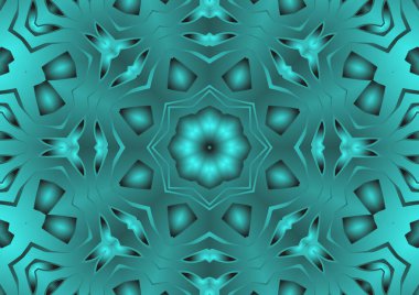 Dijital illüstrasyon, geometrik soyut renkli kaleydoskop simetrik desen ve gradyan etkisi. Klasik güzel dekoratif arkaplan