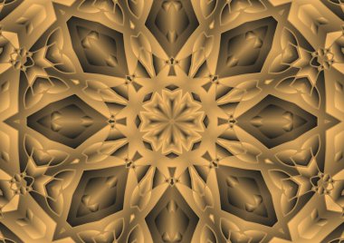 Dijital illüstrasyon, geometrik soyut renkli kaleydoskop simetrik desen ve gradyan etkisi. Klasik güzel dekoratif arkaplan