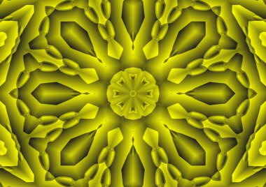 Dijital illüstrasyon, geometrik soyut renkli kaleydoskop simetrik desen ve gradyan etkisi. Klasik güzel dekoratif arkaplan