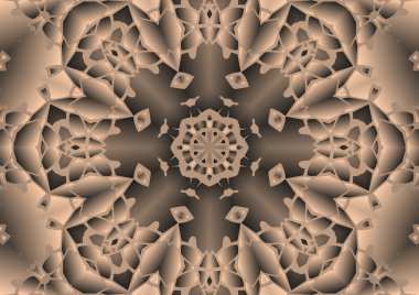 Dijital illüstrasyon, geometrik soyut renkli kaleydoskop simetrik desen ve gradyan etkisi. Klasik güzel dekoratif arkaplan