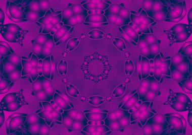 Dijital illüstrasyon, geometrik soyut renkli kaleydoskop simetrik desen ve gradyan etkisi. Klasik güzel dekoratif arkaplan