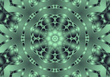 Dijital illüstrasyon, geometrik soyut renkli kaleydoskop simetrik desen ve gradyan etkisi. Klasik güzel dekoratif arkaplan