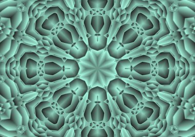 Dijital illüstrasyon, geometrik soyut renkli kaleydoskop simetrik desen ve gradyan etkisi. Klasik güzel dekoratif arkaplan