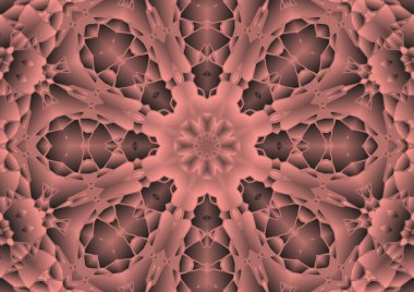 Dijital illüstrasyon, geometrik soyut renkli kaleydoskop simetrik desen ve gradyan etkisi. Klasik güzel dekoratif pembe arkaplan