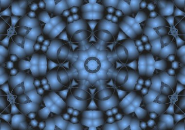 Dijital illüstrasyon, geometrik soyut renkli kaleydoskop simetrik desen ve gradyan etkisi. Klasik güzel dekoratif arkaplan