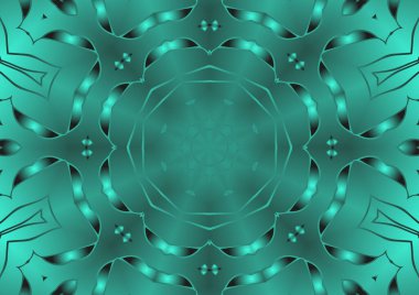 Dijital illüstrasyon, geometrik soyut renkli kaleydoskop simetrik desen ve gradyan etkisi. Klasik güzel dekoratif arkaplan