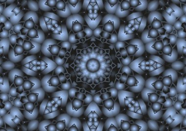 Dijital illüstrasyon, geometrik soyut renkli kaleydoskop simetrik desen ve gradyan etkisi. Klasik güzel dekoratif arkaplan