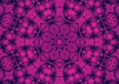 Dijital illüstrasyon, geometrik soyut renkli kaleydoskop simetrik desen ve gradyan etkisi. Klasik güzel dekoratif arkaplan