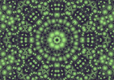 Dijital illüstrasyon, geometrik soyut renkli kaleydoskop simetrik desen ve gradyan etkisi. Klasik güzel dekoratif arkaplan