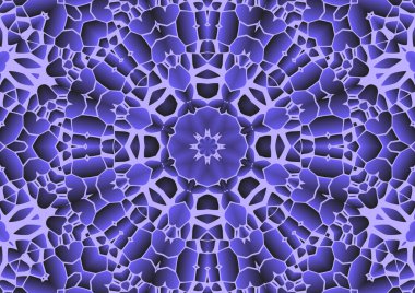 Dijital illüstrasyon, geometrik soyut renkli kaleydoskop simetrik desen ve gradyan etkisi. Klasik güzel dekoratif arkaplan