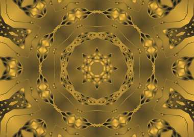 Dijital illüstrasyon, geometrik soyut renkli kaleydoskop simetrik desen ve gradyan etkisi. Klasik güzel dekoratif arkaplan