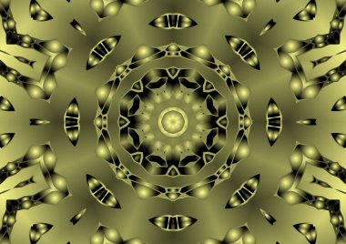 Dijital illüstrasyon, geometrik soyut renkli kaleydoskop simetrik desen ve gradyan etkisi. Klasik güzel dekoratif arkaplan