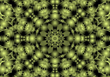 Dijital illüstrasyon, geometrik soyut renkli kaleydoskop simetrik desen ve gradyan etkisi. Klasik güzel dekoratif arkaplan