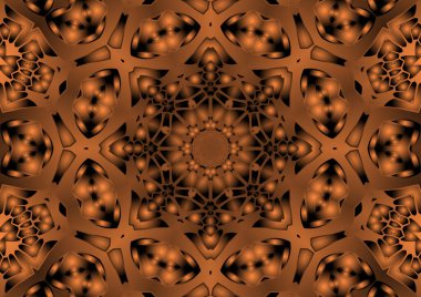 Dijital illüstrasyon, geometrik soyut renkli kaleydoskop simetrik desen ve gradyan etkisi. Klasik güzel dekoratif arkaplan