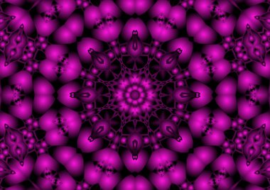 Dijital illüstrasyon, geometrik soyut renkli kaleydoskop simetrik desen ve gradyan etkisi. Klasik güzel dekoratif pembe arkaplan