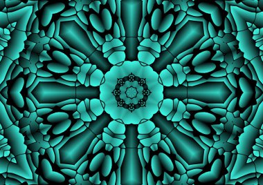 Dijital illüstrasyon, geometrik soyut renkli kaleydoskop simetrik desen ve gradyan etkisi. Klasik güzel dekoratif arkaplan