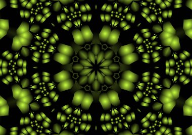 Dijital illüstrasyon, geometrik soyut renkli kaleydoskop simetrik desen ve gradyan etkisi. Klasik güzel dekoratif arkaplan