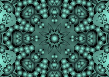 Dijital illüstrasyon, geometrik soyut renkli kaleydoskop simetrik desen ve gradyan etkisi. Klasik güzel dekoratif arkaplan