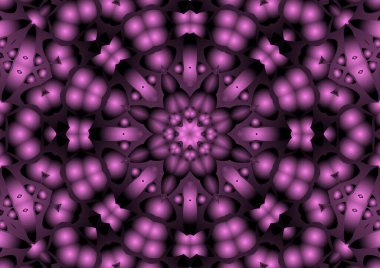 Dijital illüstrasyon, geometrik soyut renkli kaleydoskop simetrik desen ve gradyan etkisi. Klasik güzel dekoratif pembe arkaplan