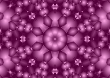 Dijital illüstrasyon, geometrik soyut renkli kaleydoskop simetrik desen ve gradyan etkisi. Klasik güzel dekoratif pembe arkaplan