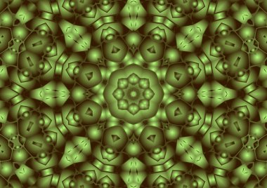 Dijital illüstrasyon, geometrik soyut renkli kaleydoskop simetrik desen ve gradyan etkisi. Klasik güzel dekoratif arkaplan