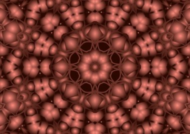 Dijital illüstrasyon, geometrik soyut renkli kaleydoskop simetrik desen ve gradyan etkisi. Klasik güzel dekoratif turuncu arka plan