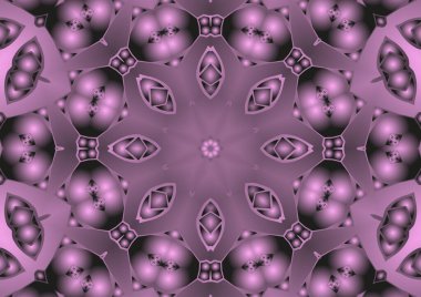 Dijital illüstrasyon, geometrik soyut renkli kaleydoskop simetrik desen ve gradyan etkisi. Klasik güzel dekoratif pembe arkaplan