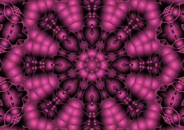 Dijital illüstrasyon, geometrik soyut renkli kaleydoskop simetrik desen ve gradyan etkisi. Klasik güzel dekoratif arkaplan