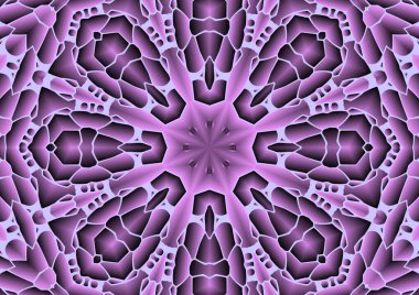 Dijital illüstrasyon, geometrik soyut renkli kaleydoskop simetrik desen ve gradyan etkisi. Klasik güzel dekoratif pembe arkaplan