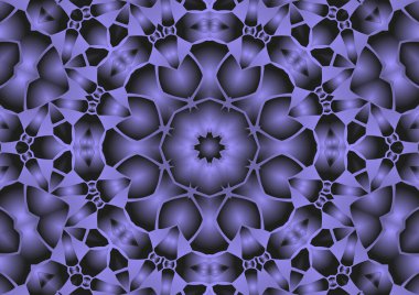 Dijital illüstrasyon, geometrik soyut renkli kaleydoskop simetrik desen ve gradyan etkisi. Klasik güzel dekoratif arkaplan