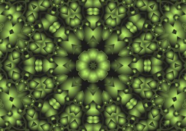 Dijital illüstrasyon, geometrik soyut renkli kaleydoskop simetrik desen ve gradyan etkisi. Klasik güzel dekoratif arkaplan