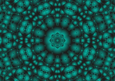 Dijital illüstrasyon, geometrik soyut renkli kaleydoskop simetrik desen ve gradyan etkisi. Klasik güzel dekoratif arkaplan