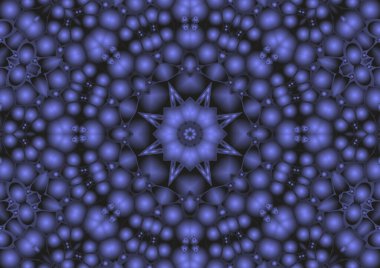 Dijital illüstrasyon, geometrik soyut renkli kaleydoskop simetrik desen ve gradyan etkisi. Klasik güzel dekoratif mavi arkaplan