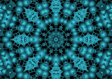 Dijital illüstrasyon, geometrik soyut renkli kaleydoskop simetrik desen ve gradyan etkisi. Klasik güzel dekoratif arkaplan